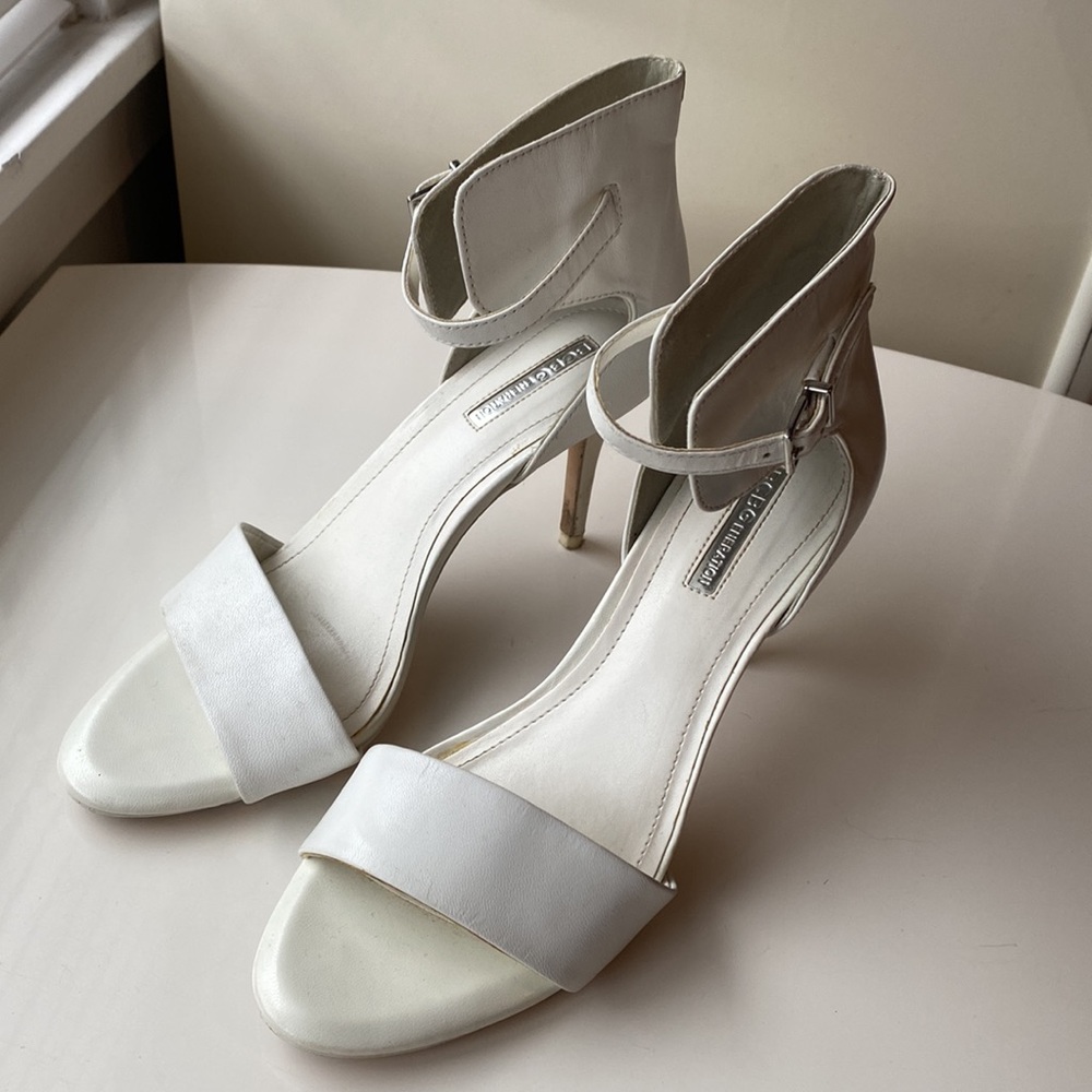 BCBG Generation White Leather Strappy Stilettos